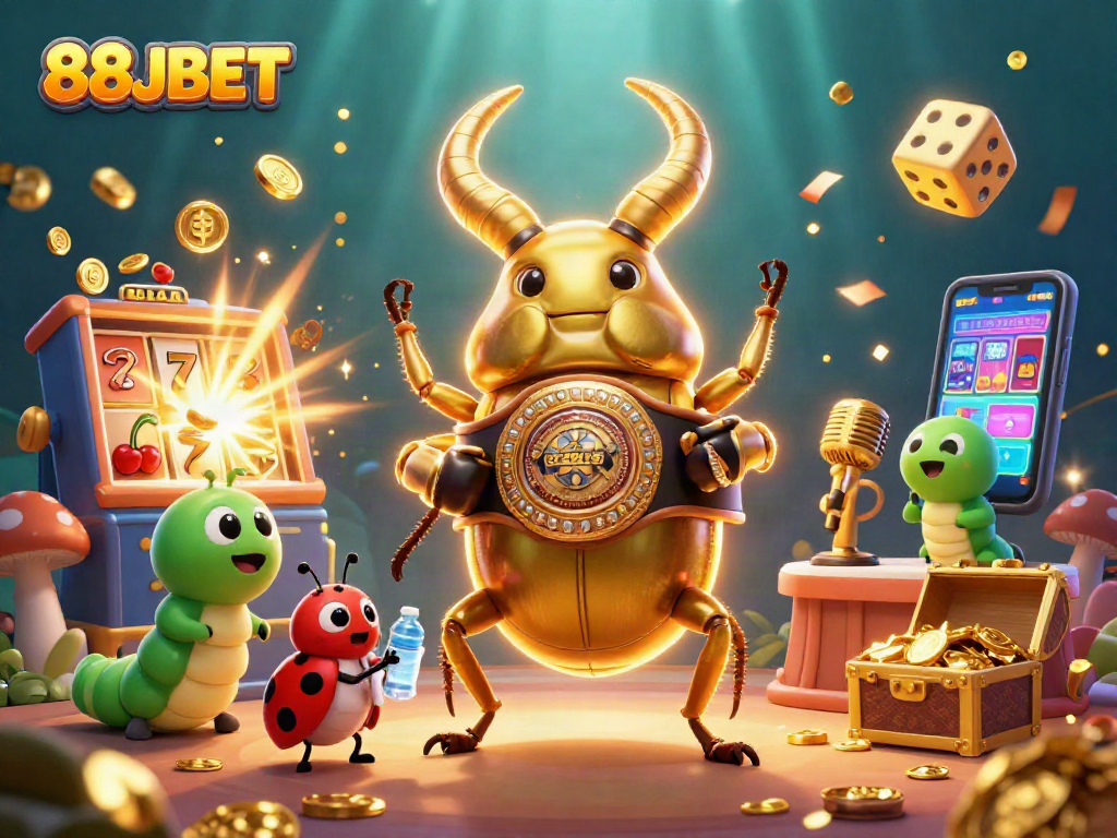 Engage with thrilling games at 88JBET, where a dynamic casino showdown unfolds with golden beetles and lucky symbols.