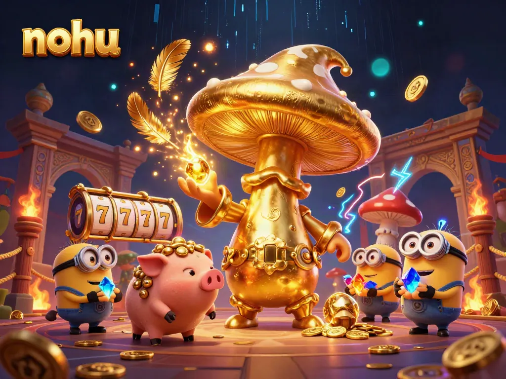 Experience the magic of nohu with a golden wizard and treasure-hunting pig in an online casino theme.