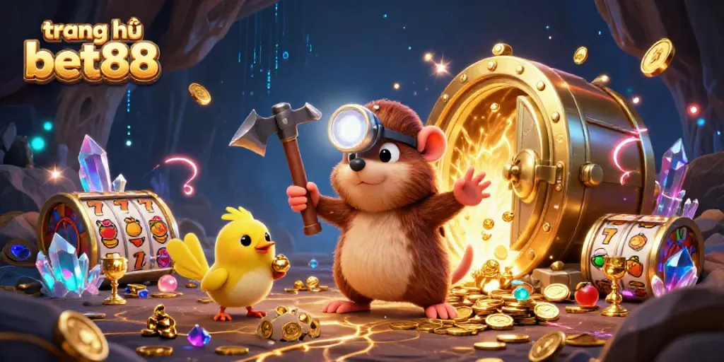 trang chủ bet88 showcases a treasure hunter mole surrounded by vibrant casino elements for online gamers