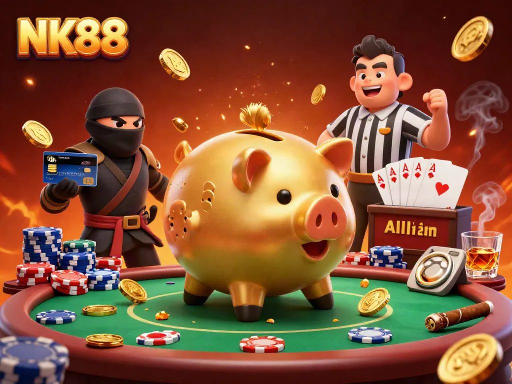 Experience the excitement of NK88 with a dynamic casino battle featuring cartoon characters and colorful game elements.