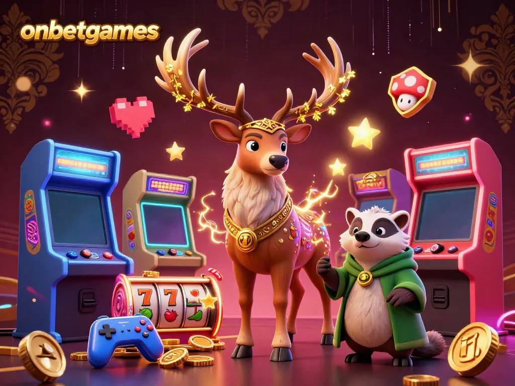 Experience winning strategies in vibrant onbetgames illustration with Celtic druid and arcade elements.