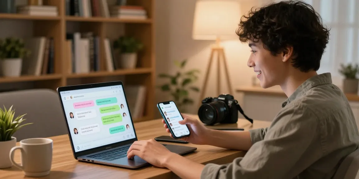 Engaging moment of a user enjoying hot chat ai interactions with a digital companion in a cozy home office setting.