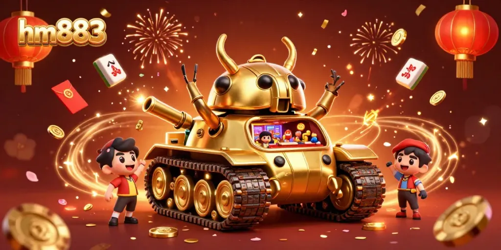 Engage in thrilling gameplay at hm883 with a vibrant casino scene showcasing dynamic characters and festive elements.