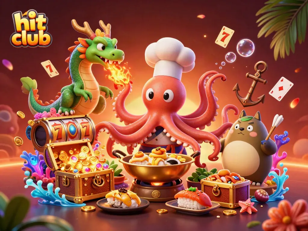 Experience the vibrant hit club scene with lucky 7s and golden treasures in this dynamic 3D illustration.