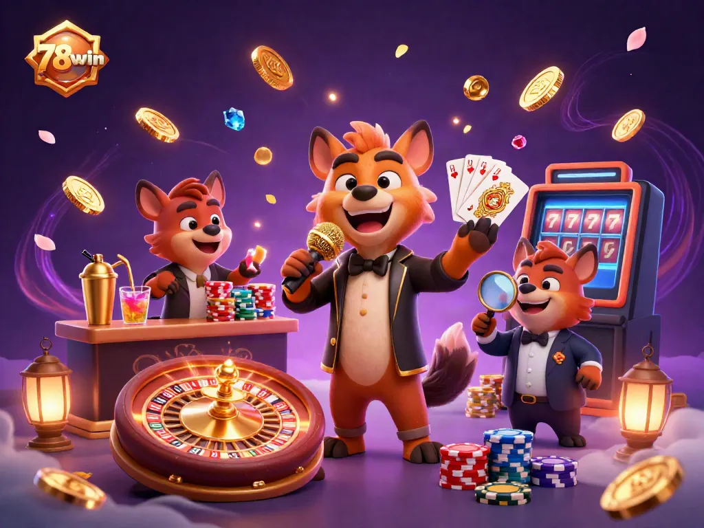 Experience engaging moments at 78win's casino scene with laughter, games, and excitement.