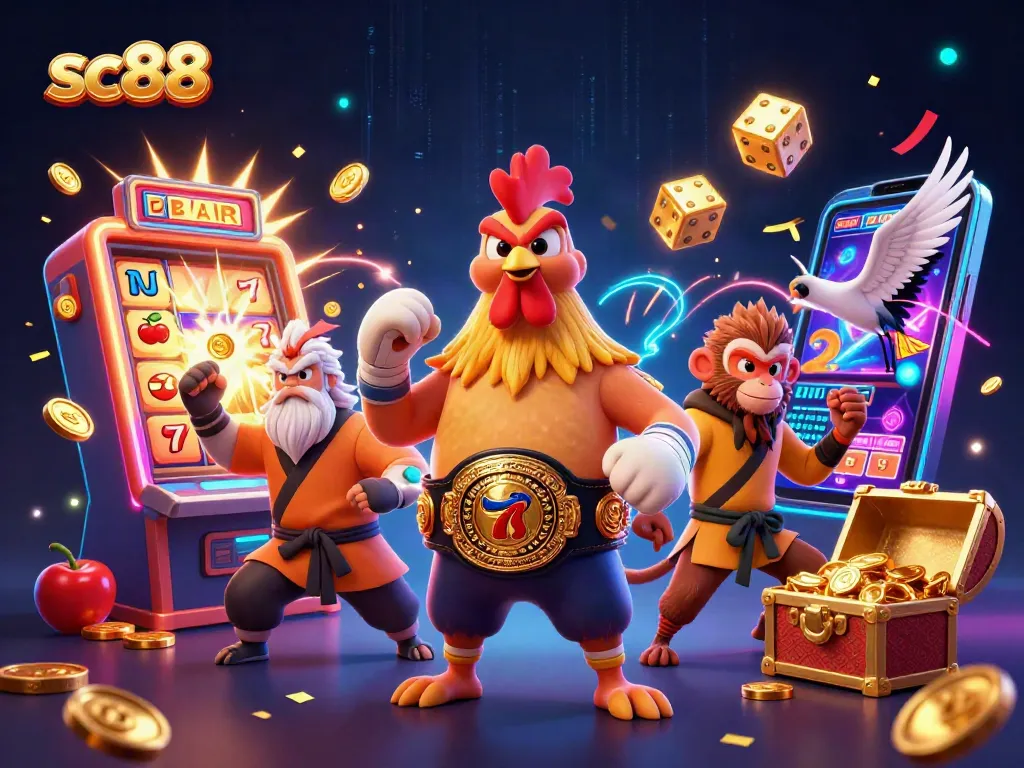 Experience thrilling sc88 jackpot action with vibrant cartoon characters amidst casino excitement.