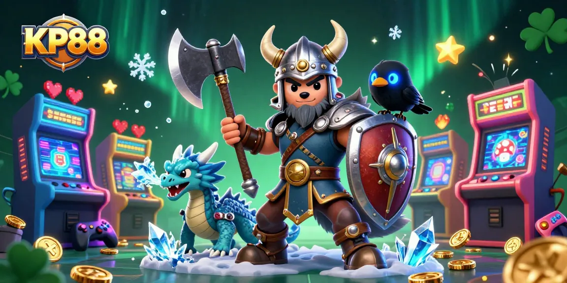 Engage with KP88 for thrilling gaming adventures featuring a Viking wolf warrior and dragon.