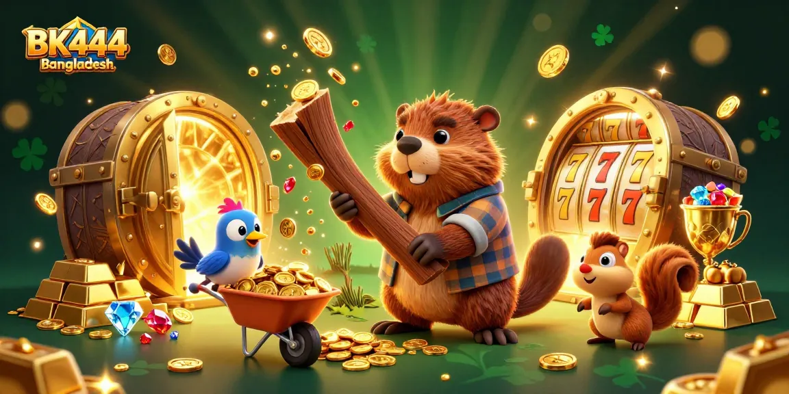 Experience BK444 Bangladesh with vibrant 3D casino elements showcasing slots and golden treasures.