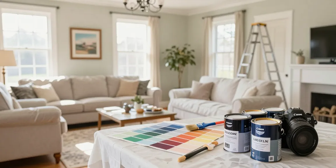 Professional painter in Lincoln applying perfect finish in a beautifully decorated living room.