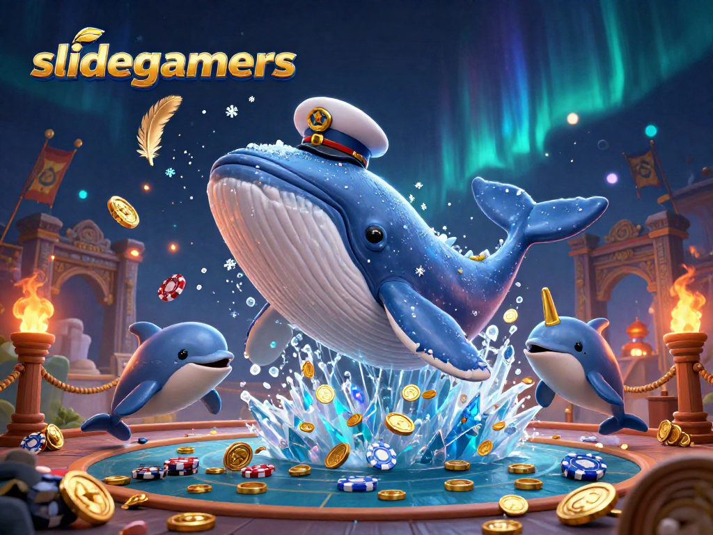 Engage in thrilling gameplay at slidegamers with a whale captain amidst a sea of gold coins.