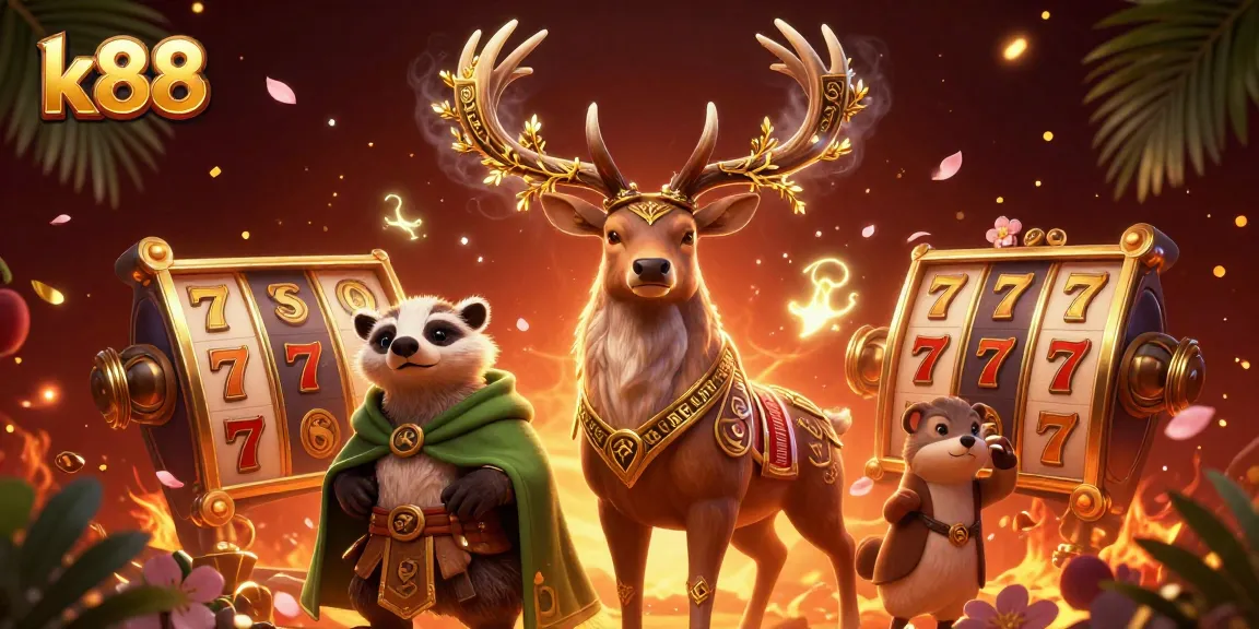 Engage in vibrant gaming at k88's casino with a Celtic druid stag and lucky slot elements.