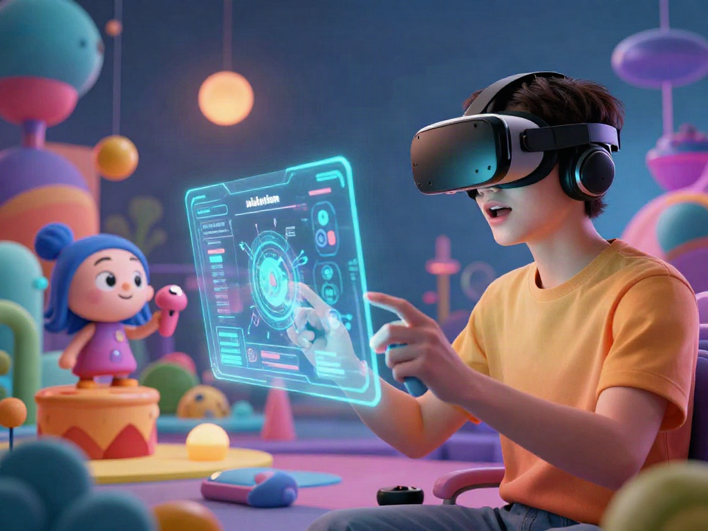 Avatar exploring interactive NSFW AI platform in vibrant VR environment.