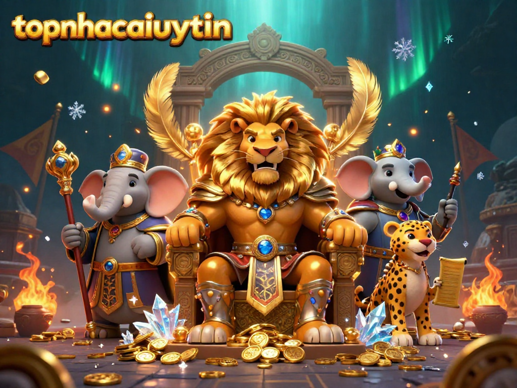 Join the excitement of topnhacaiuytinn with bold characters in a vibrant 3D casino illustration.