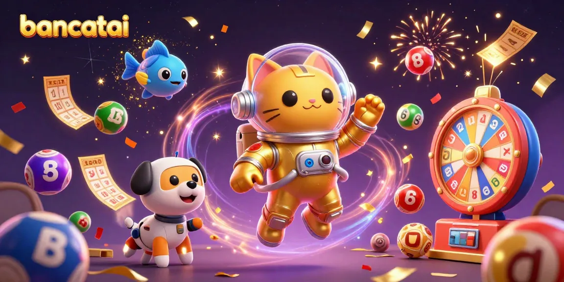 Join the fun of bancatai with an exciting lottery scene featuring a cosmic cat and robot dog.
