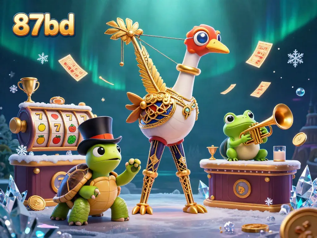 Experience thrilling gameplay with 87bd in a vibrant 3D casino scene filled with slots and lively characters.