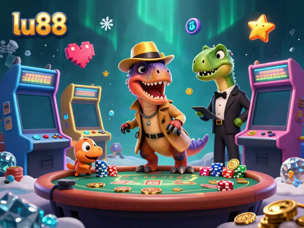 Play strategy with lu88 as a cartoon velociraptor and stegosaurus embody the thrill of a blackjack game.