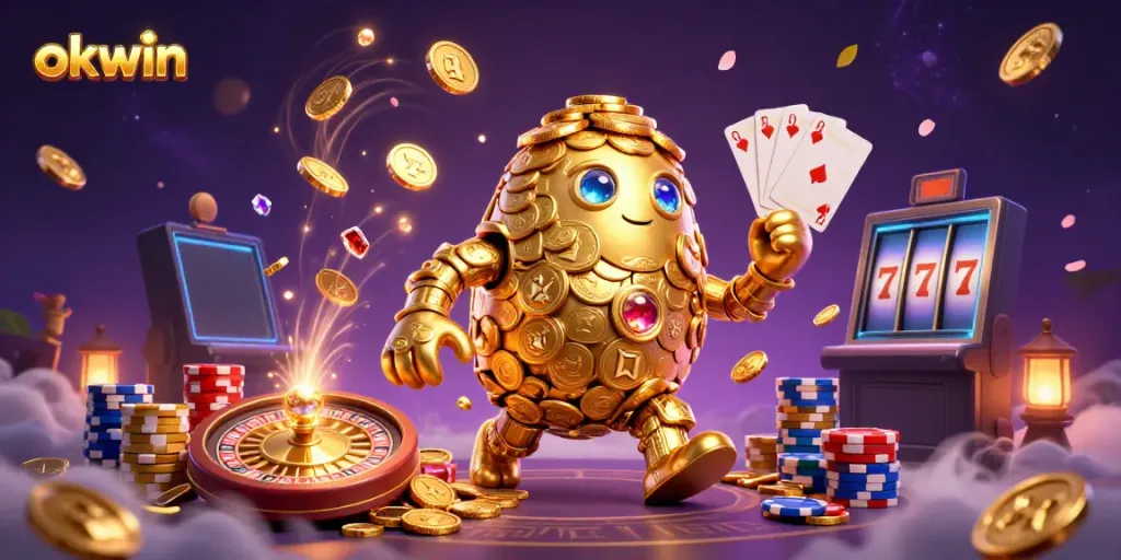 Experience exciting casino adventures with okwin through this dynamic illustration.