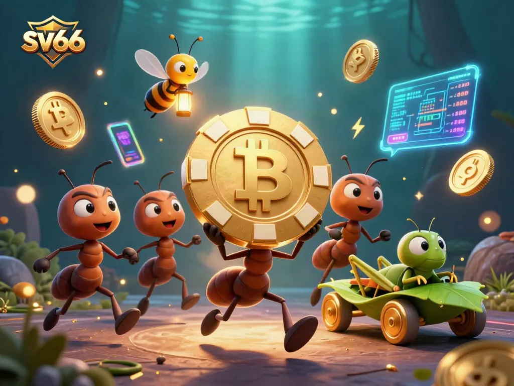 Engage with sv66 strategies as ants steal a poker chip, embodying thrilling gambling action.