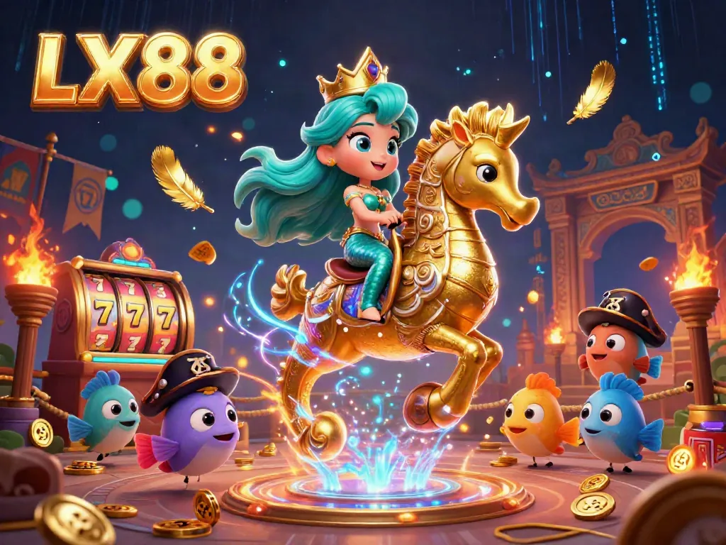 Experience the excitement of LX88 with vibrant mermaid and underwater casino elements in this dynamic illustration.