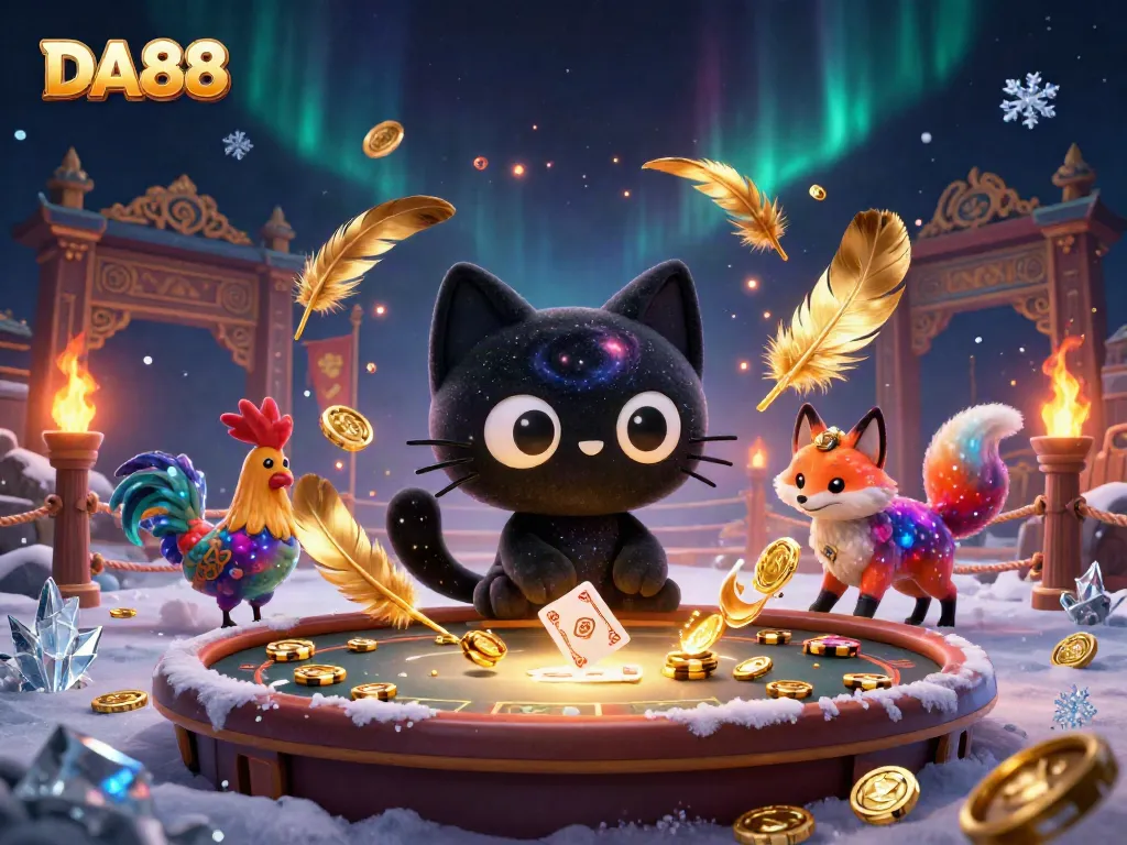 Join DA88's cosmic casino, where the black hole cat wins golden chips and cards!