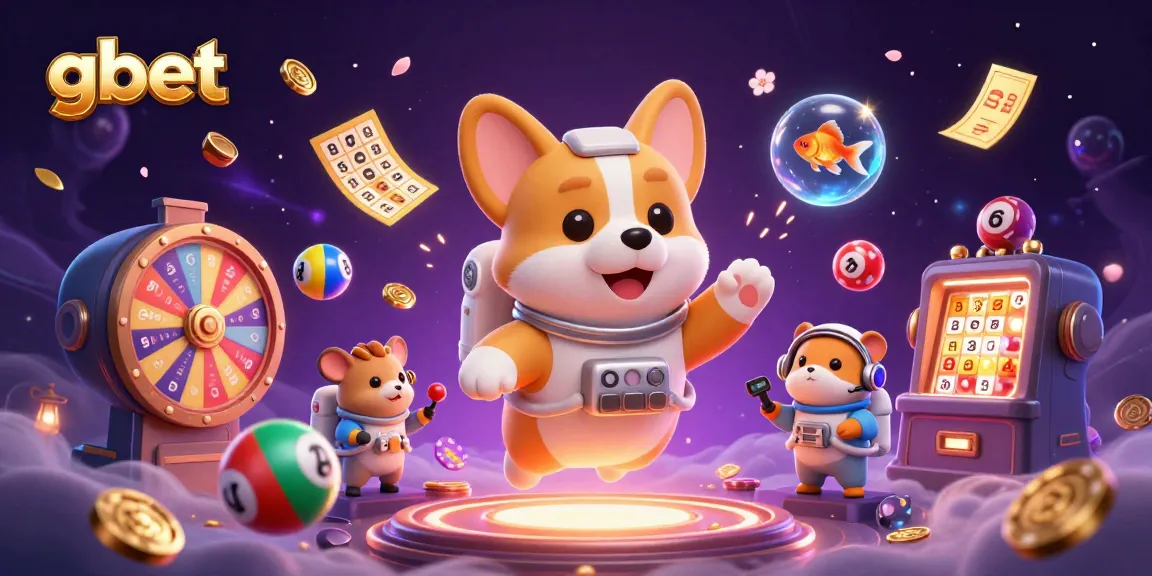 gbet gaming experience with a floating astronaut corgi in a space casino, interactively engaging characters.