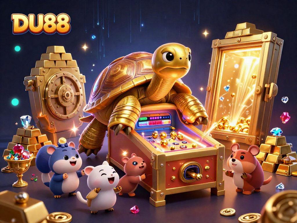 Experience the excitement of DU88 casino thrills with a dynamic, colorful 3D illustration.