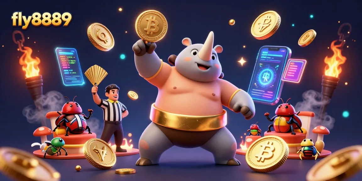 Experience thrilling gameplay with fly8889 showcasing a powerful sumo beetle champion and vibrant casino elements.