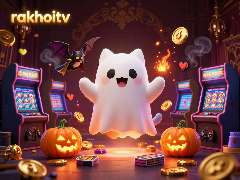 Experience rakhoitv's thrilling casino adventure with a ghost cat, vampire bat, and vibrant slot machines.