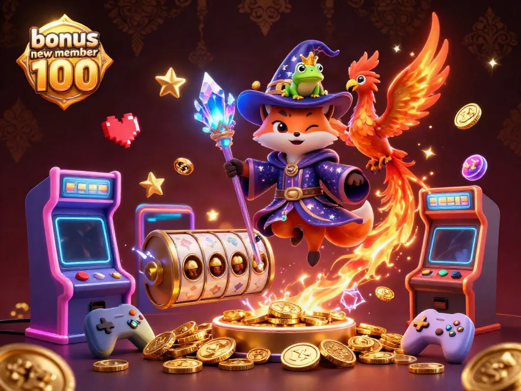 Experience thrilling gaming moments with the bonus new member 100 in vibrant 3D casino illustration.
