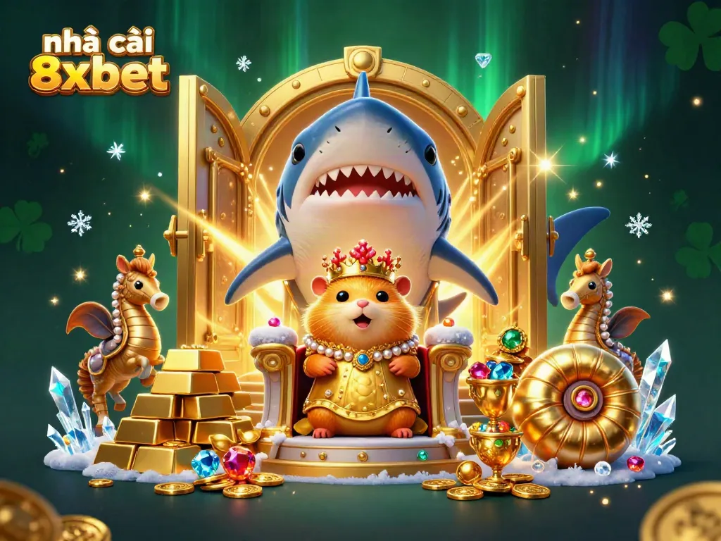 Experience the excitement of nhà cái 8xbet with vibrant casino elements and dynamic characters in a thrilling 3D illustration.