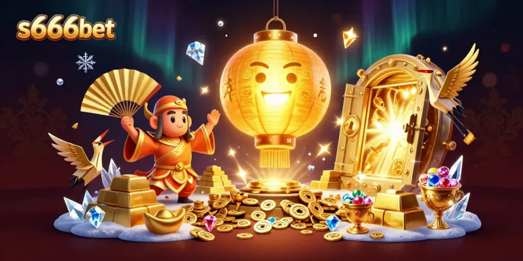 Experience the thrill of s666bet in a vibrant casino scene with golden treasures and magical characters.