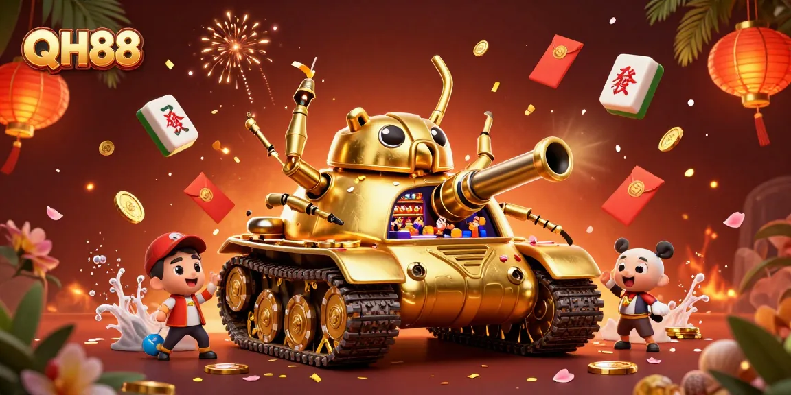Experience thrilling gaming with QH88 in an ultra-detailed casino scene featuring golden elements and vibrant decorations.