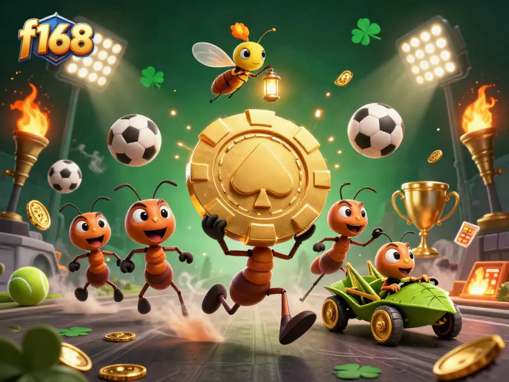 Engage with f168 as cartoon ants execute a heist, showcasing thrilling casino elements.