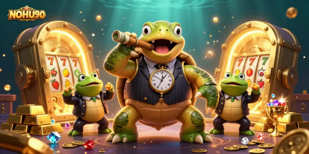 Witness NOHU90's excitement as a turtle mobster and bullfrog enforcers showcase vibrant gambling elements.
