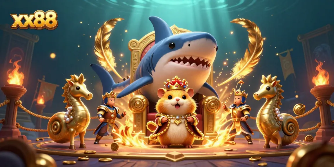 Engage with thrilling gameplay at xx88 featuring a golden hamster king reigning over a vibrant casino scene.