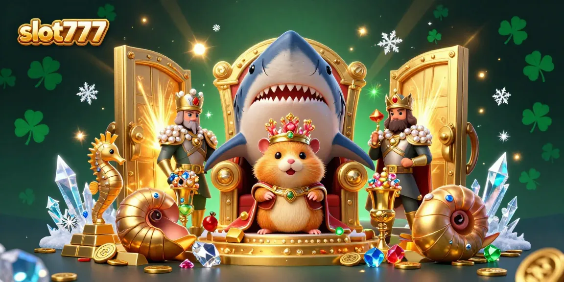 Engage with exciting slot777 adventures featuring a golden hamster king and treasure in a vibrant 3D illustration.