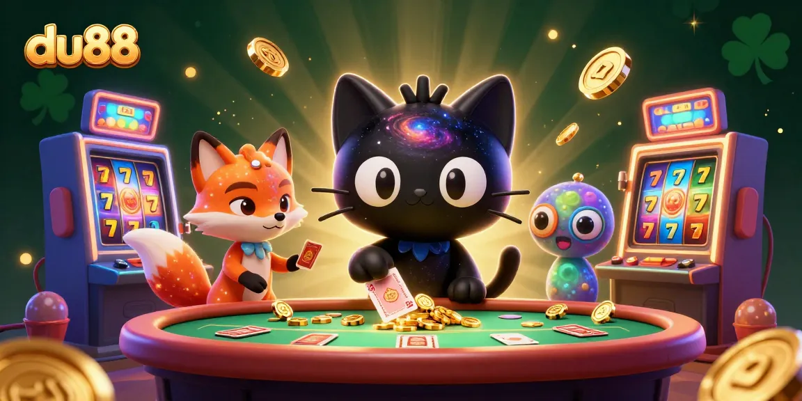 Spin and win with du88: A cosmic casino adventure featuring vibrant slot machines and enchanting characters.