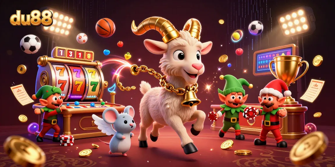 Engage with du88's thrilling slots experience featuring lively characters amidst gleaming jackpot reels.