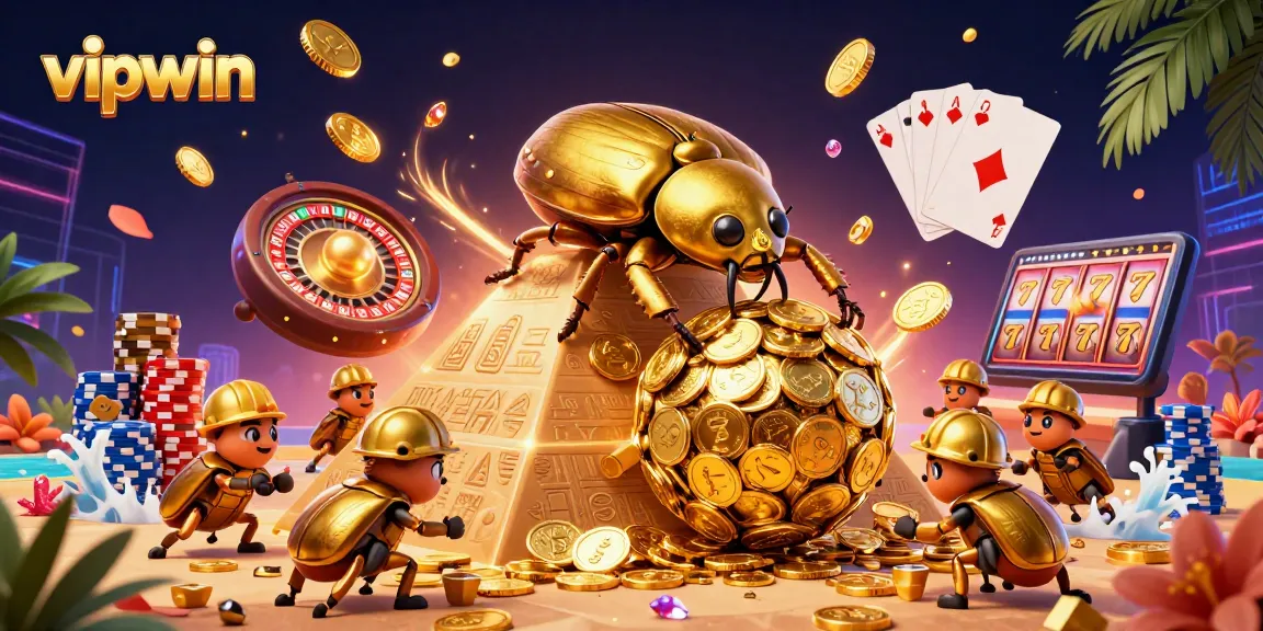 Experience vipwin with vibrant casino illustrations featuring golden symbols and exciting game elements.