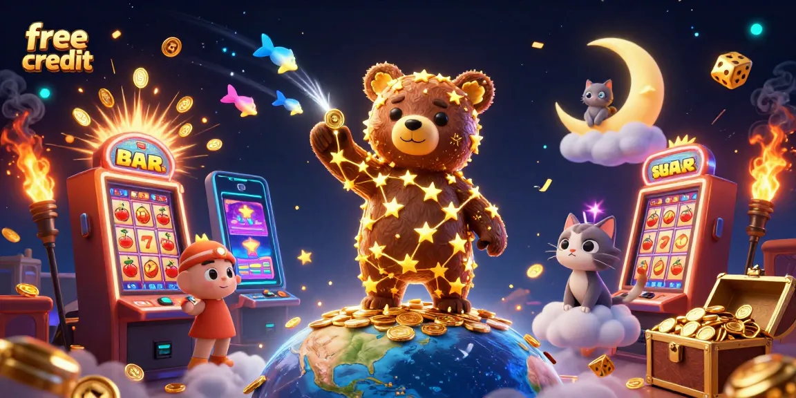 Engage with free credit at online casinos featuring vibrant characters and dynamic slot elements.