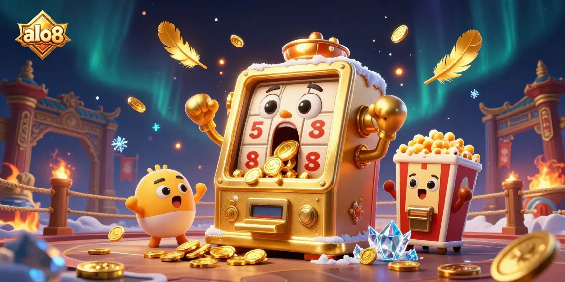 Experience the excitement of alo8 with vibrant slot machines and golden coins pouring in a thrilling casino scene.