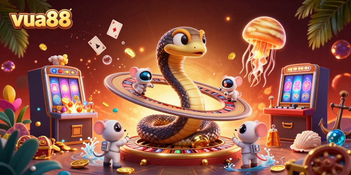 Engage in the exhilarating realm of vua88 as a Saturn ring snake spins, while astronaut mice bet amidst gem-filled underwater treasures.