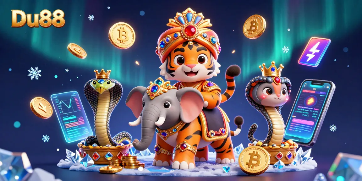 Experience Du88 excitement with a vibrant 3D scene of casino elements and characters generating thrilling energy