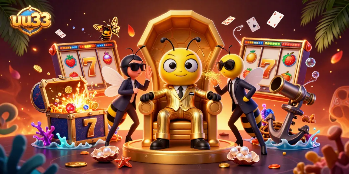 Engage in thrilling slots action with uu33's vibrant casino illustration showcasing a lively scene.