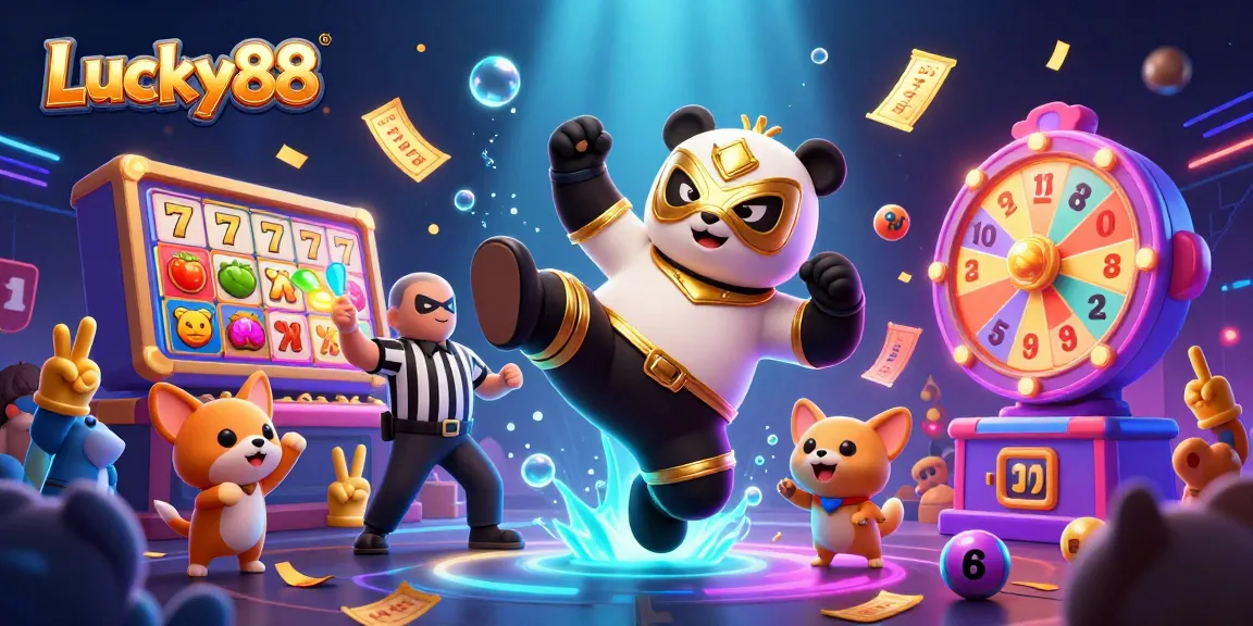 Experience the excitement of Lucky88 with vibrant casino elements and dynamic action in this engaging illustration.