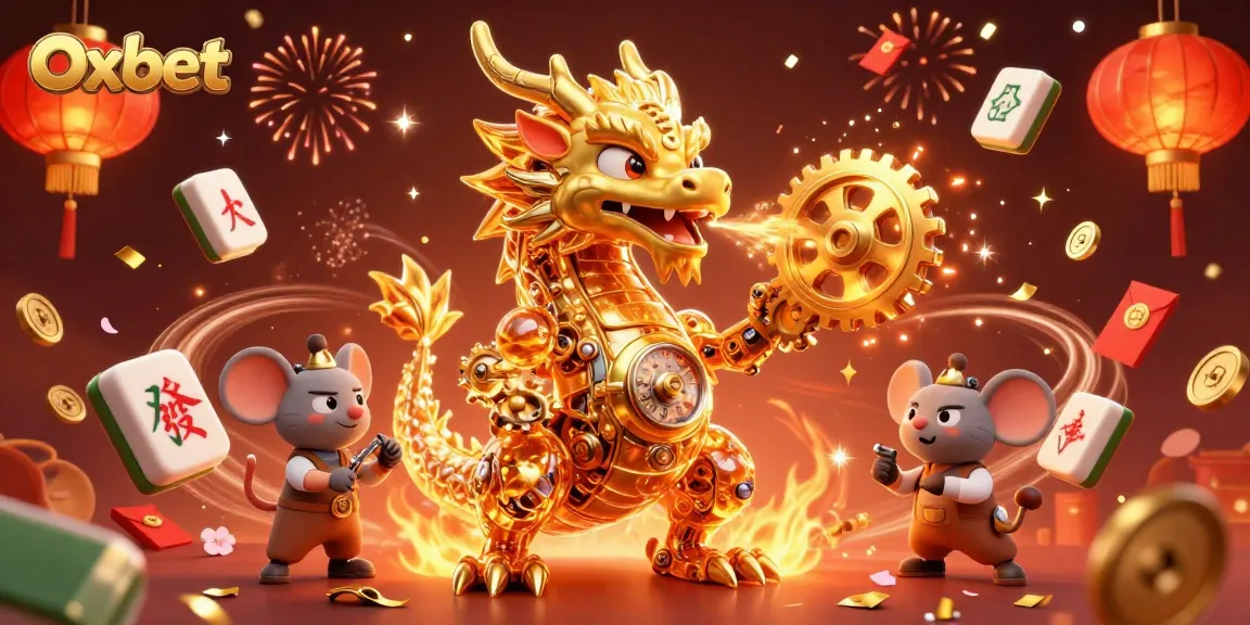 Experience thrilling gameplay at Oxbet with a vibrant illustration featuring a golden dragon and casino elements.