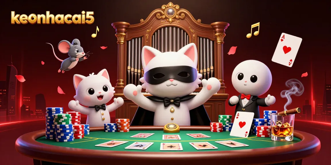 Engage with keonhacai5 by playing poker and betting in a vibrant casino scene.