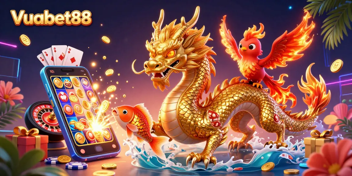 Experience thrilling wins at Vuabet88 with lucky dragon and vibrant casino elements.