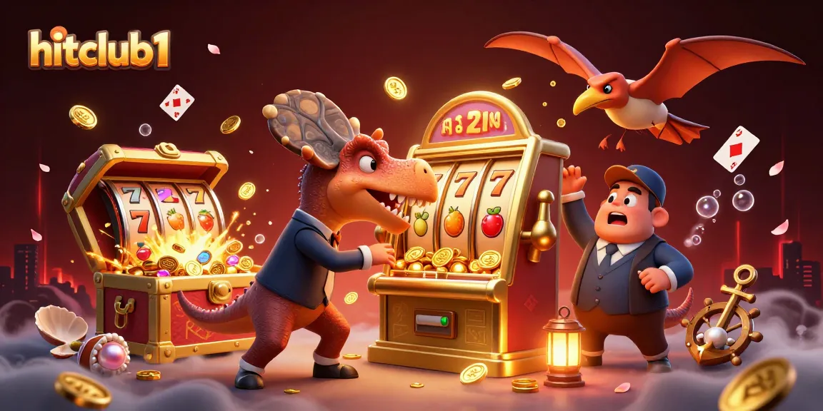 Engaging hitclub1 illustration of pachycephalosaurus winning jackpot coins at a golden slot machine.
