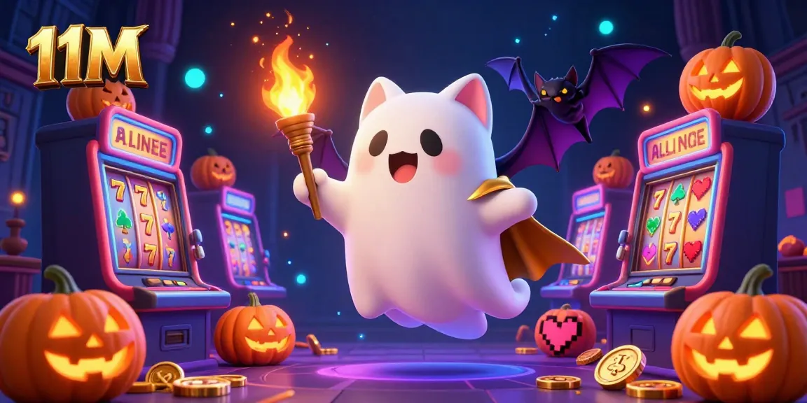 Engage with 11M's thrilling ghost-themed casino adventure featuring playful spirits and vibrant slot machines.